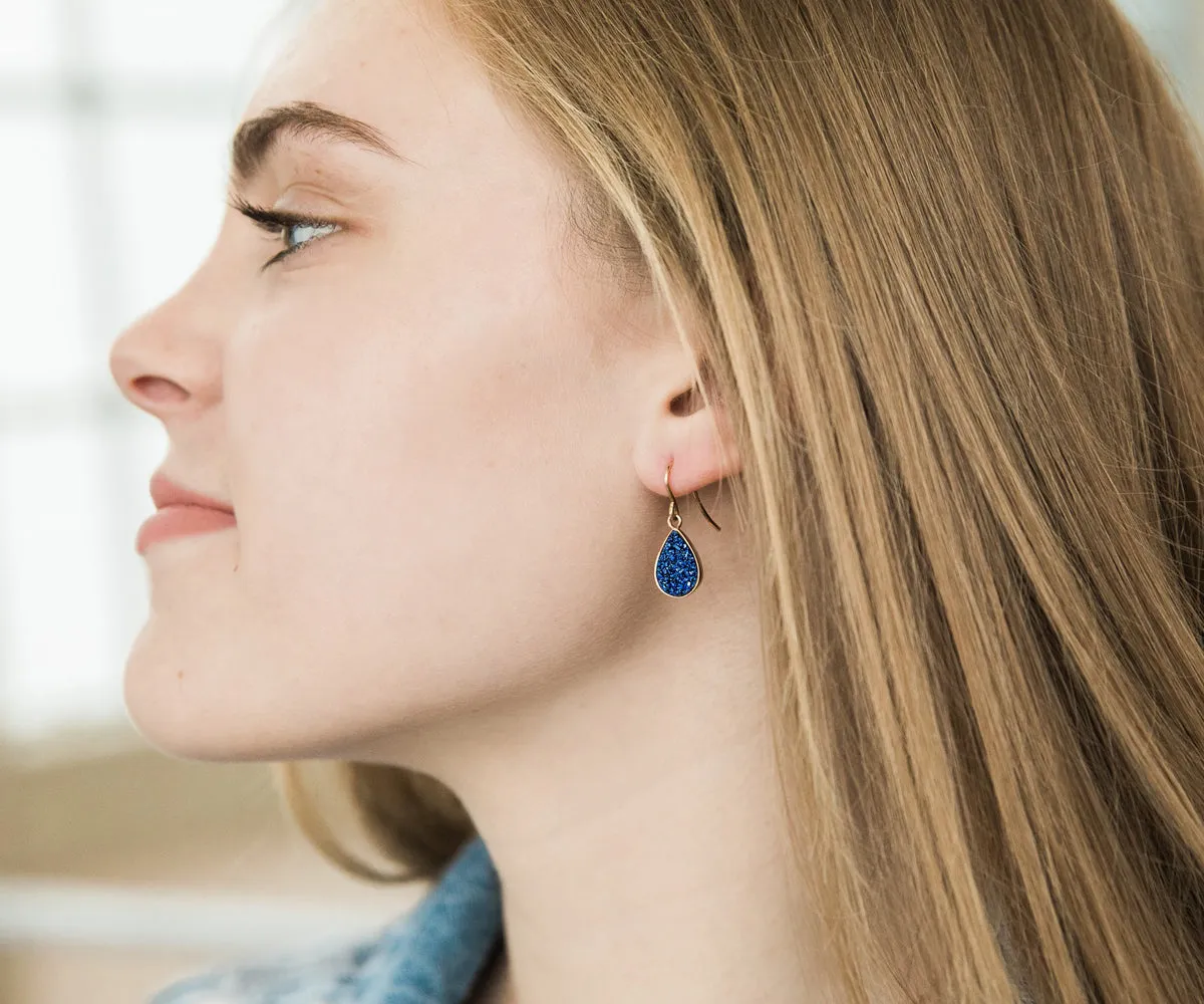 Small Teardrop Blue Druzy 14K Vermeil Earrings