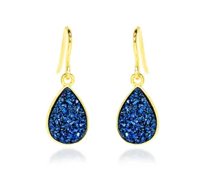 Small Teardrop Blue Druzy 14K Vermeil Earrings