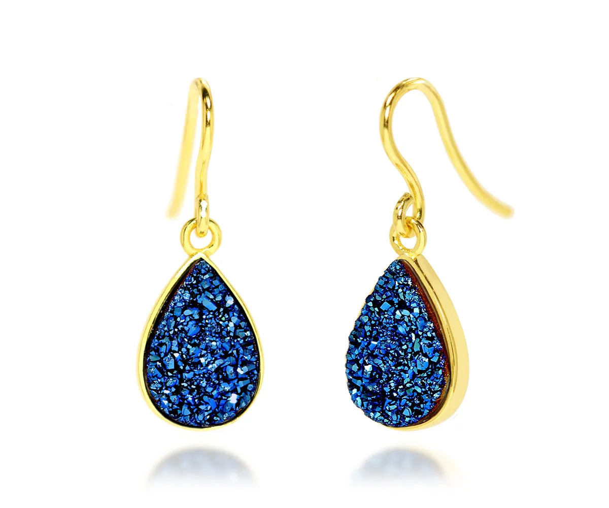 Small Teardrop Blue Druzy 14K Vermeil Earrings