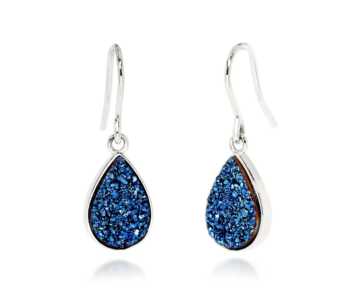 Small Teardrop Blue Druzy Earrings