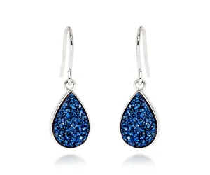Small Teardrop Blue Druzy Earrings