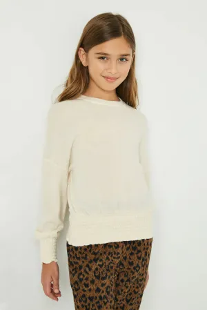 Smocked Detailed Knit Top - Cream