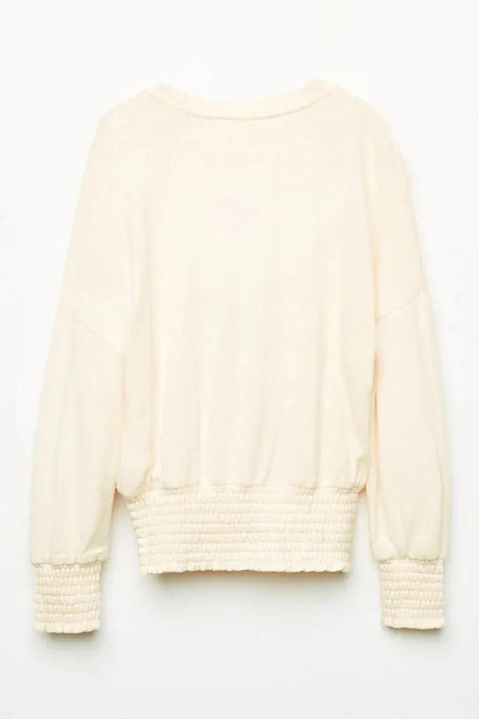 Smocked Detailed Knit Top - Cream