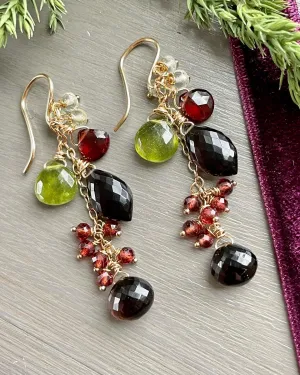 Smoky Quartz and Multi Gemstone Earrings