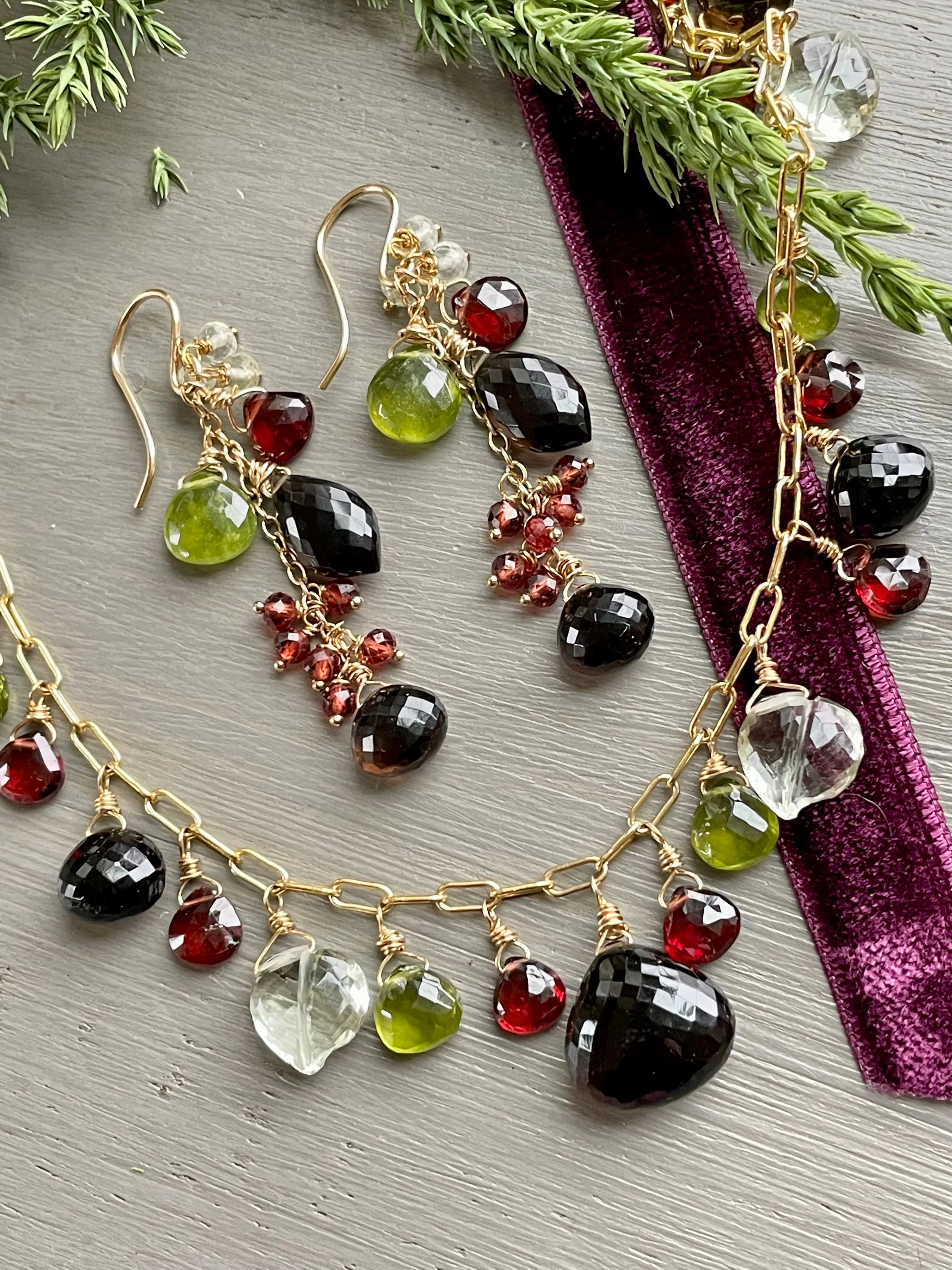 Smoky Quartz and Multi Gemstone Earrings