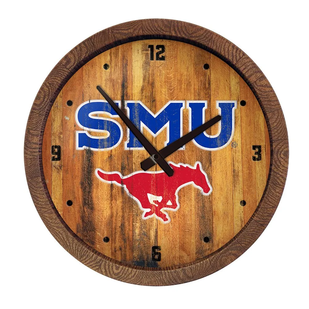 SMU Mustangs: SMU - Weathered "Faux" Barrel Top Wall Clock