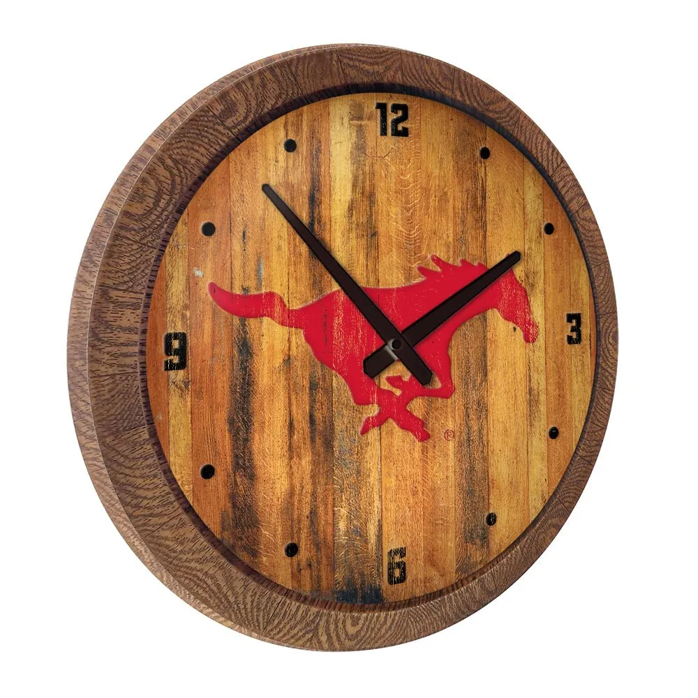 SMU Mustangs: Weathered "Faux" Barrel Top Wall Clock