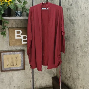 Soft & Cozy Women's Loungewear French Terry Ruched Cardigan Red Plus 2X
