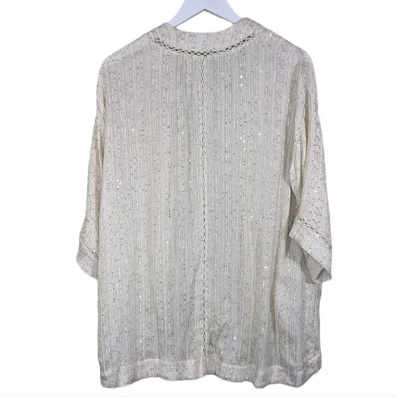 Soft Surroundings cardigan open front gold sequin light weight SP