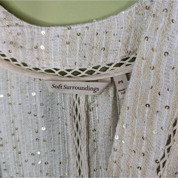 Soft Surroundings cardigan open front gold sequin light weight SP