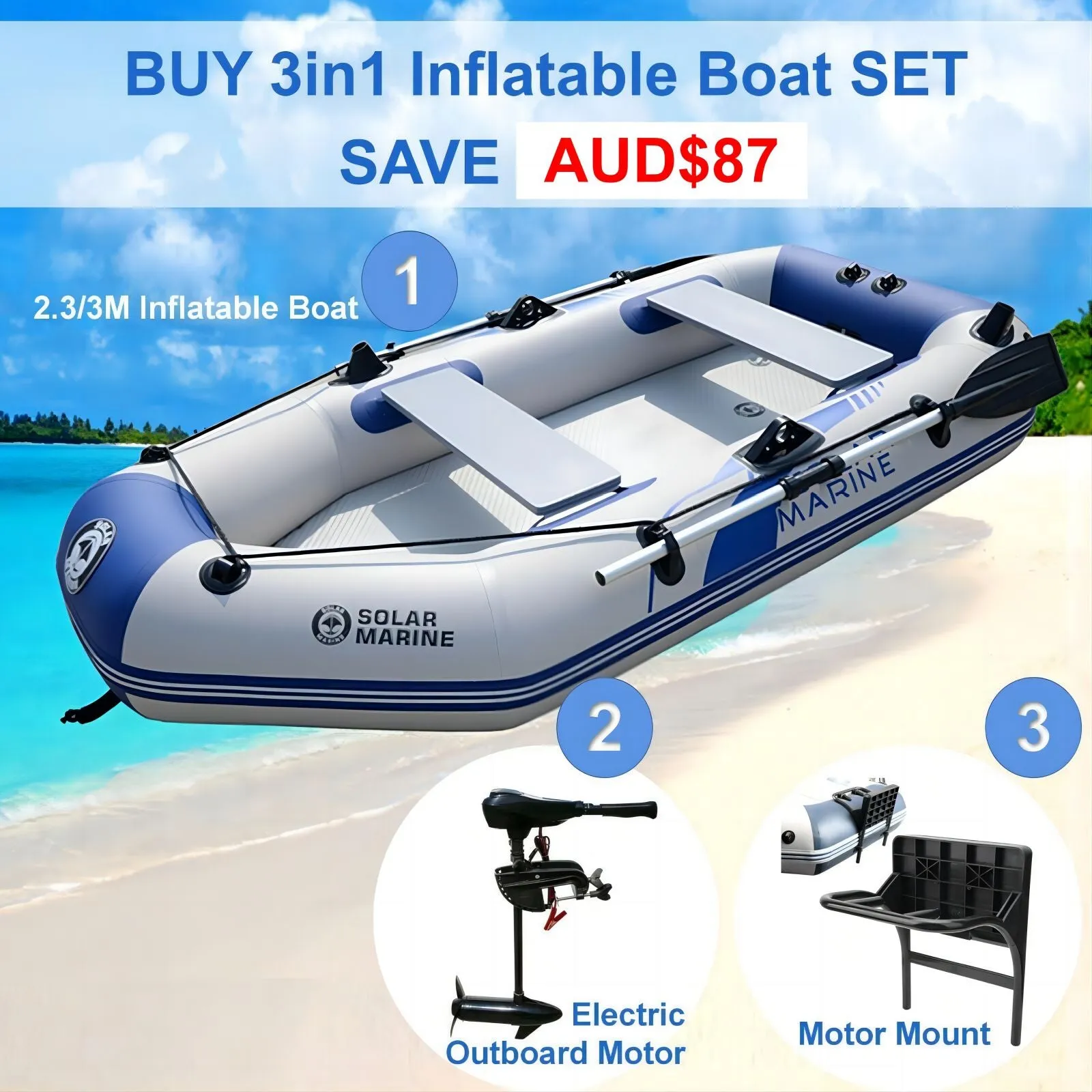 Solar Marine Inflatable Boat   40LBS/ 66LBS/ 86LBS Electric Trolling Motor   Motor Mount 3in1 Set
