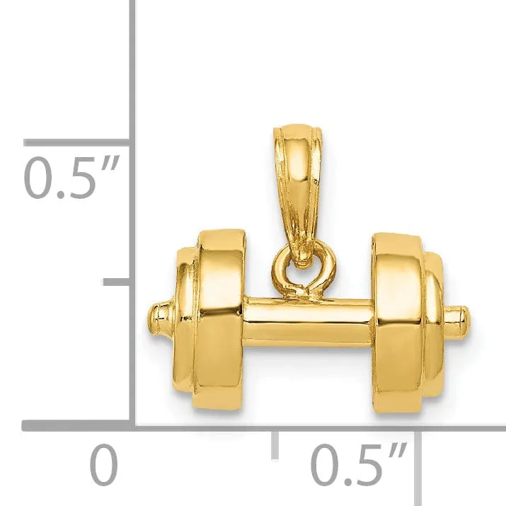 Solid 14k Yellow Gold Single 3-D Barbell Charm Pendant