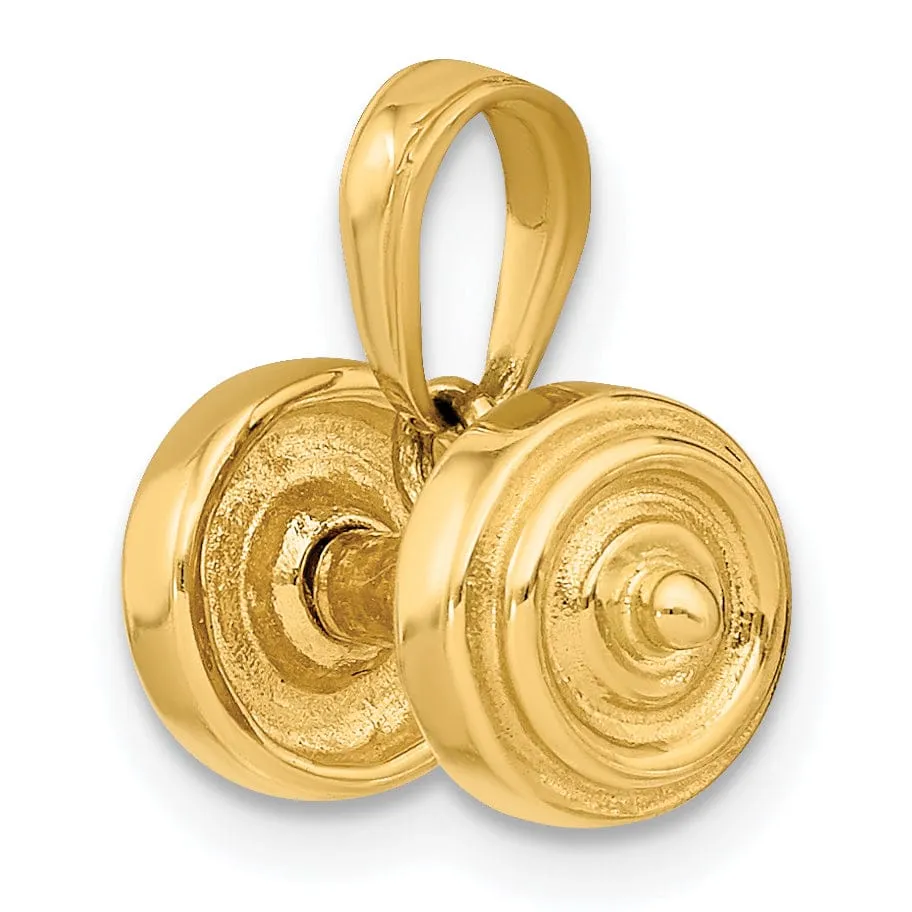 Solid 14k Yellow Gold Single 3-D Barbell Charm Pendant