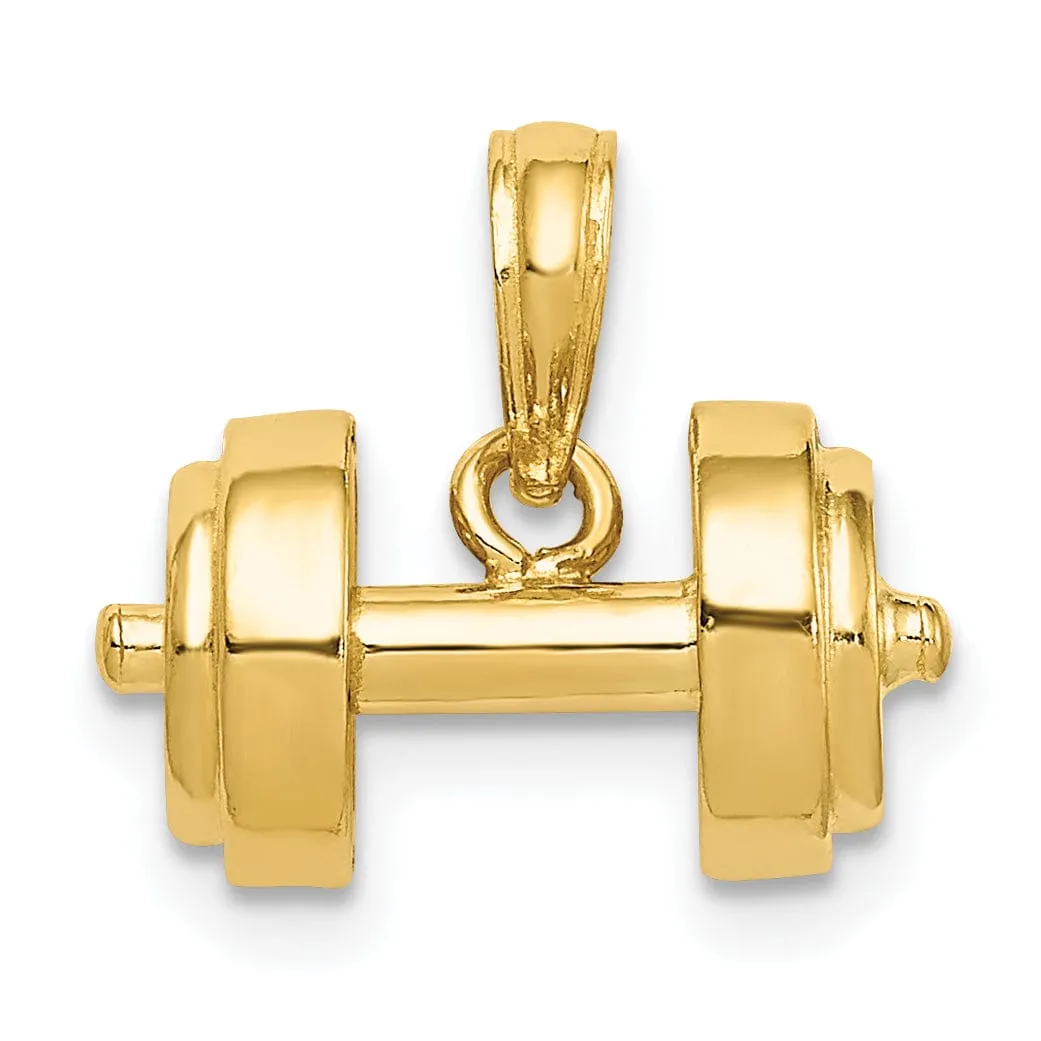 Solid 14k Yellow Gold Single 3-D Barbell Charm Pendant
