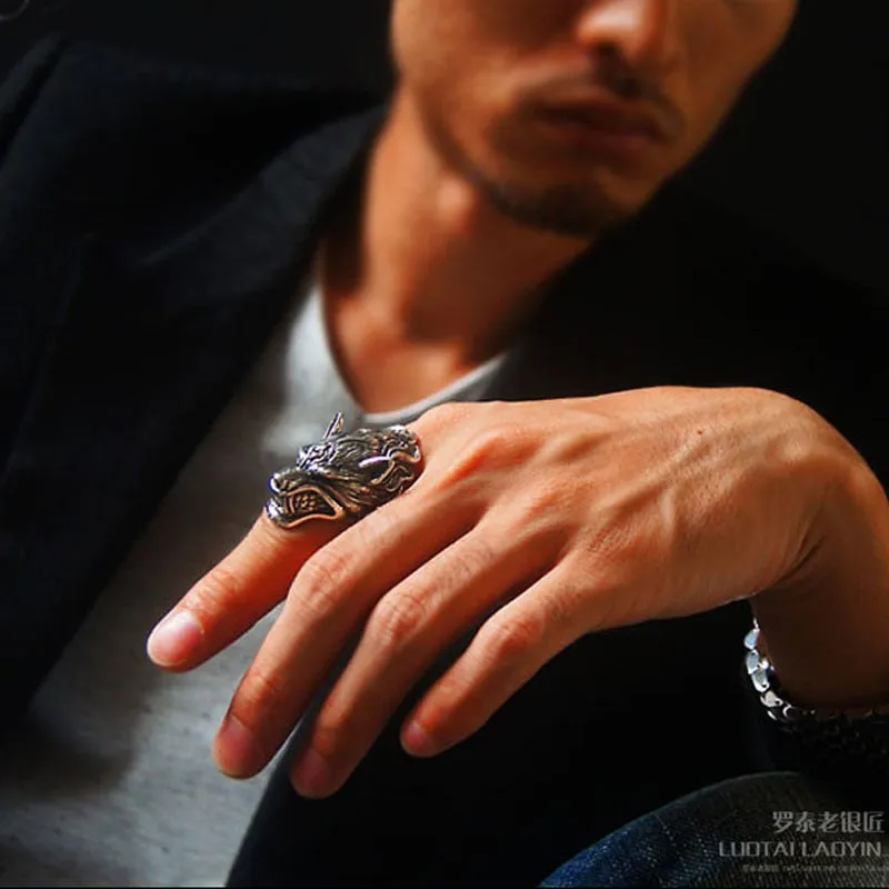 Solid 925 Sterling Silver Vintage Dire Wolf Ring