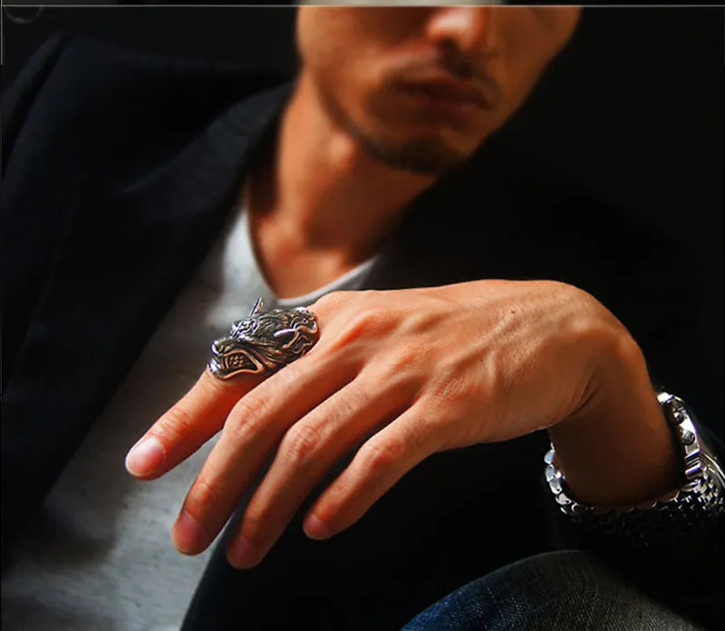 Solid 925 Sterling Silver Vintage Dire Wolf Ring