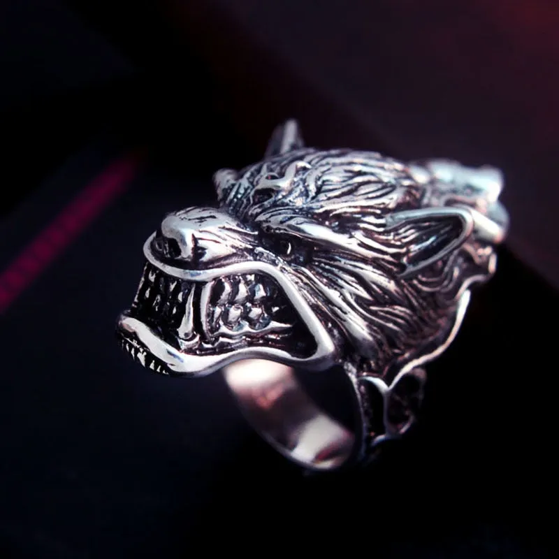Solid 925 Sterling Silver Vintage Dire Wolf Ring