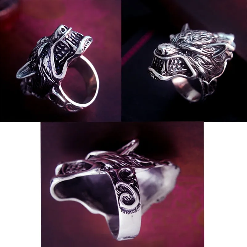 Solid 925 Sterling Silver Vintage Dire Wolf Ring