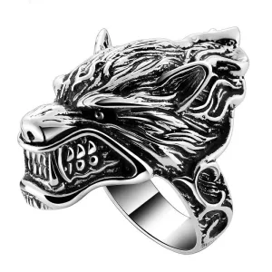 Solid 925 Sterling Silver Vintage Dire Wolf Ring