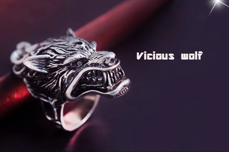 Solid 925 Sterling Silver Vintage Dire Wolf Ring