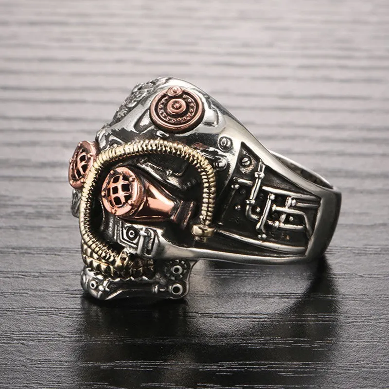 Solid 925 Sterling Silver Vintage SteamPunk Skull Ring