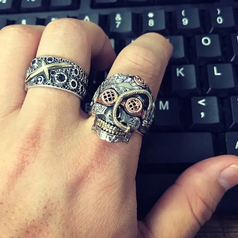 Solid 925 Sterling Silver Vintage SteamPunk Skull Ring