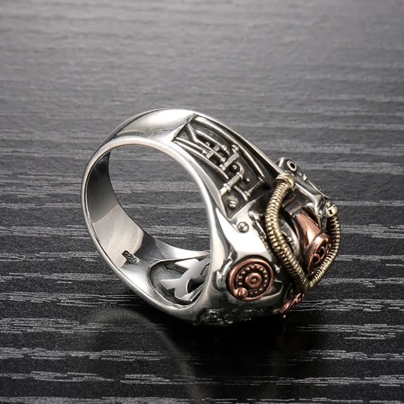 Solid 925 Sterling Silver Vintage SteamPunk Skull Ring