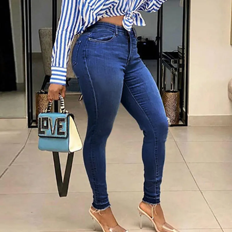 Solid Button Detailed Skinny Jeans