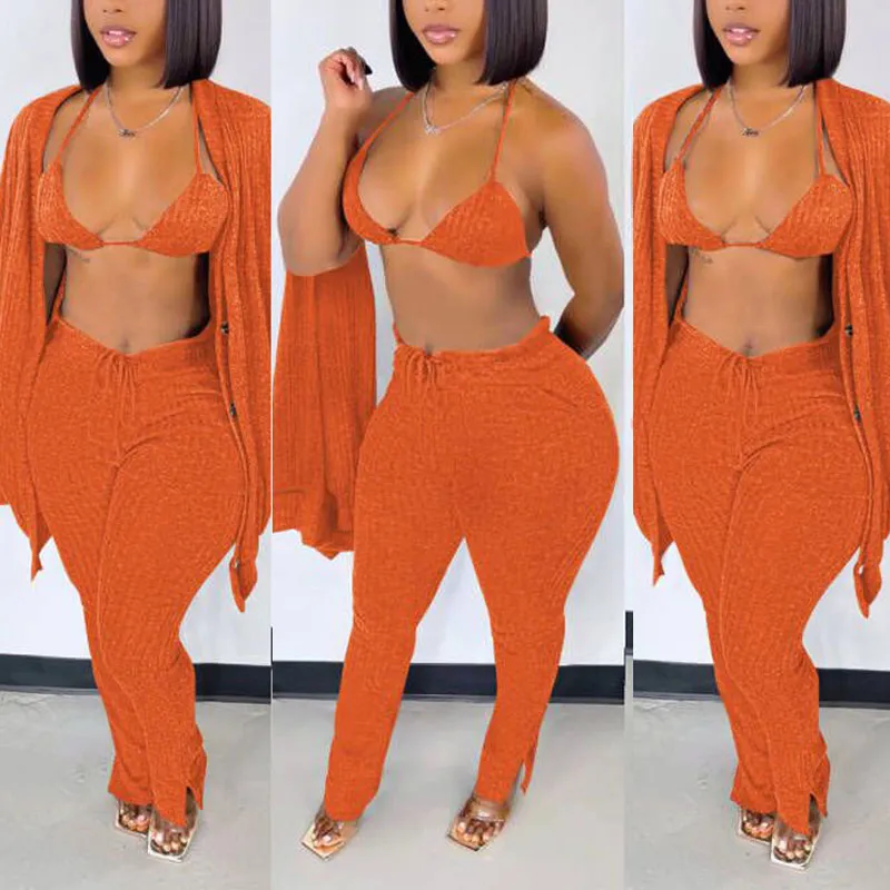 Solid Long Sleeve Button Detailed 3PCS Pants Set
