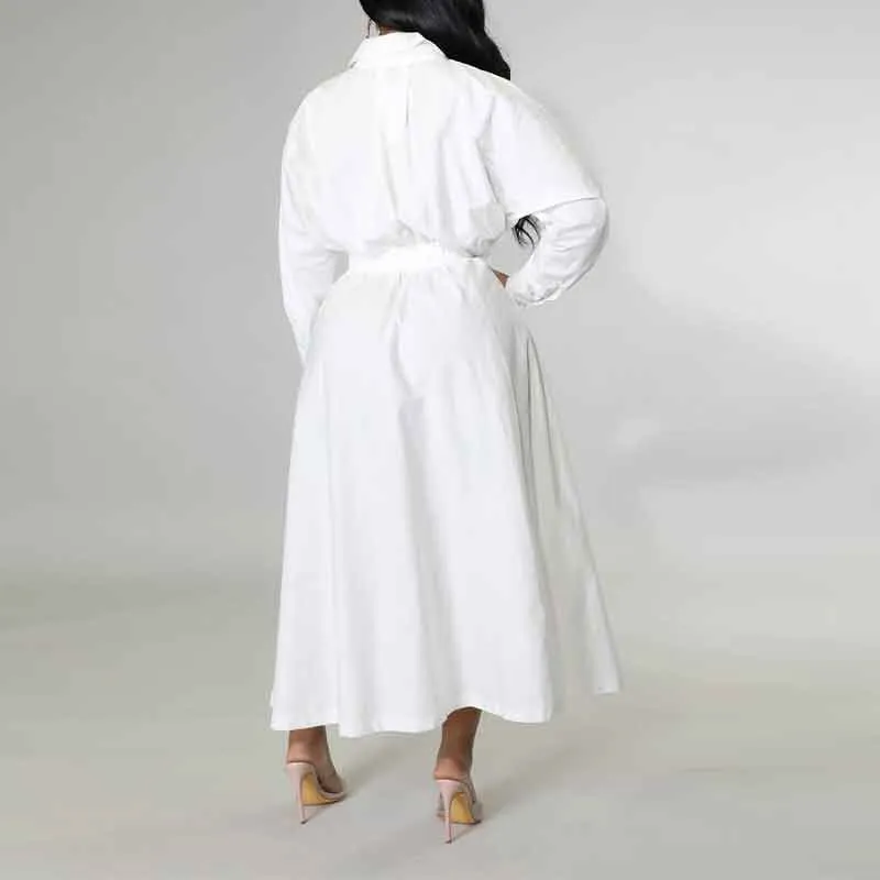 Solid Long Sleeve Button Detailed Loose Shirt Dress