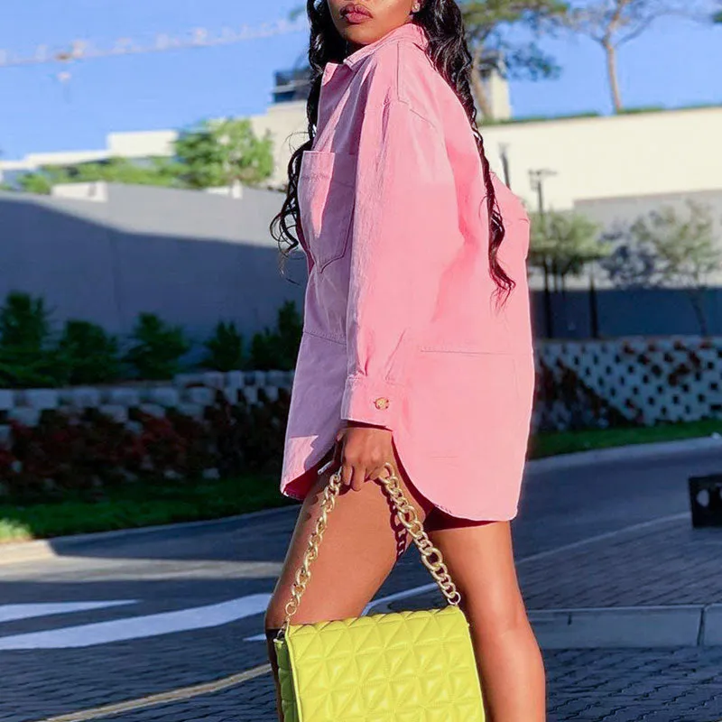Solid Long Sleeve Button Detailed Slit Shirt Dress