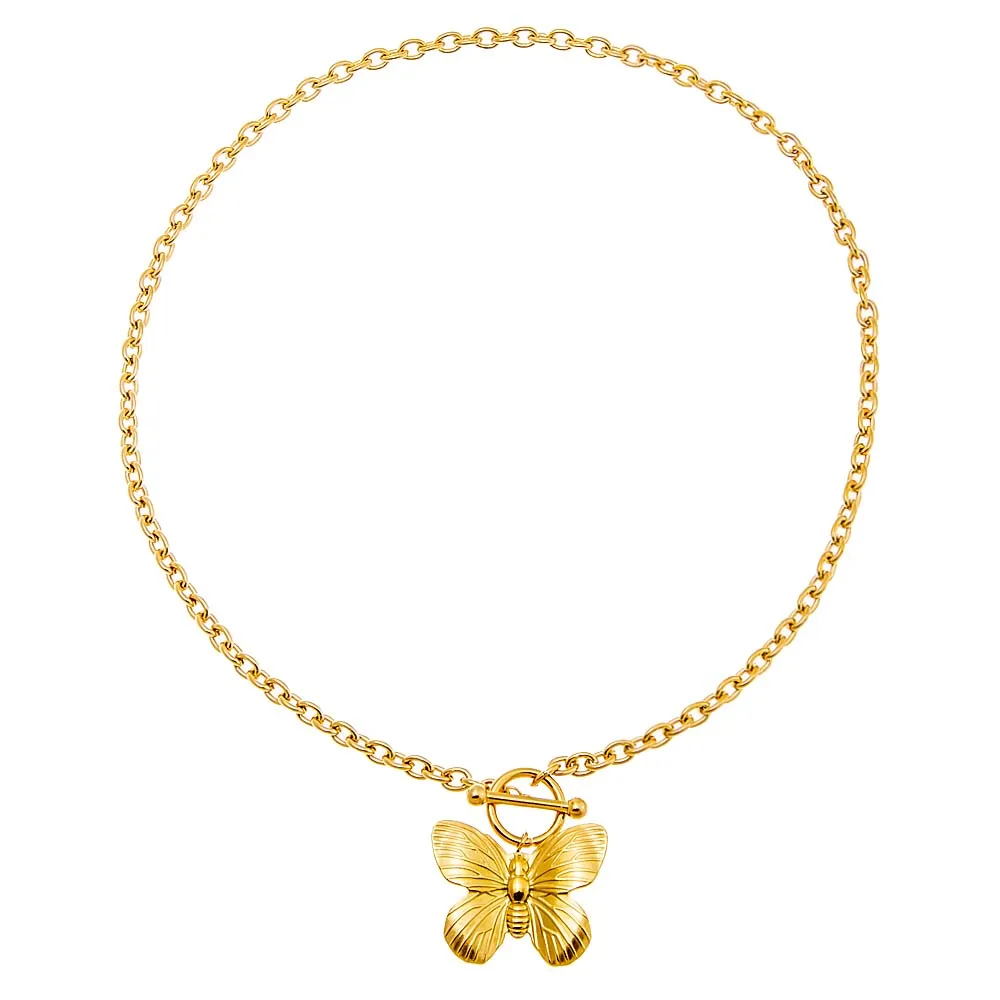 Solid Ridged Butterfly Toggle Necklace