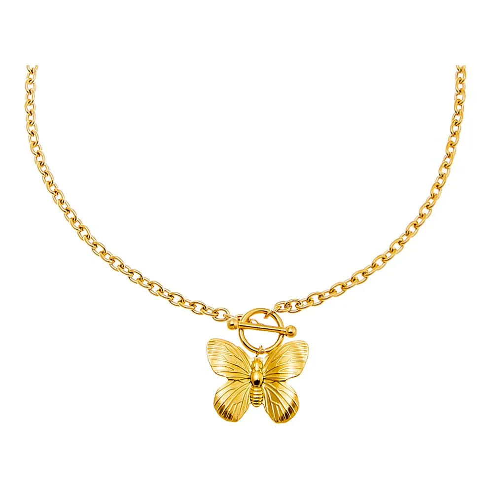 Solid Ridged Butterfly Toggle Necklace