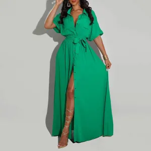 Solid Short Sleeve Button Detailed Shirt Dress