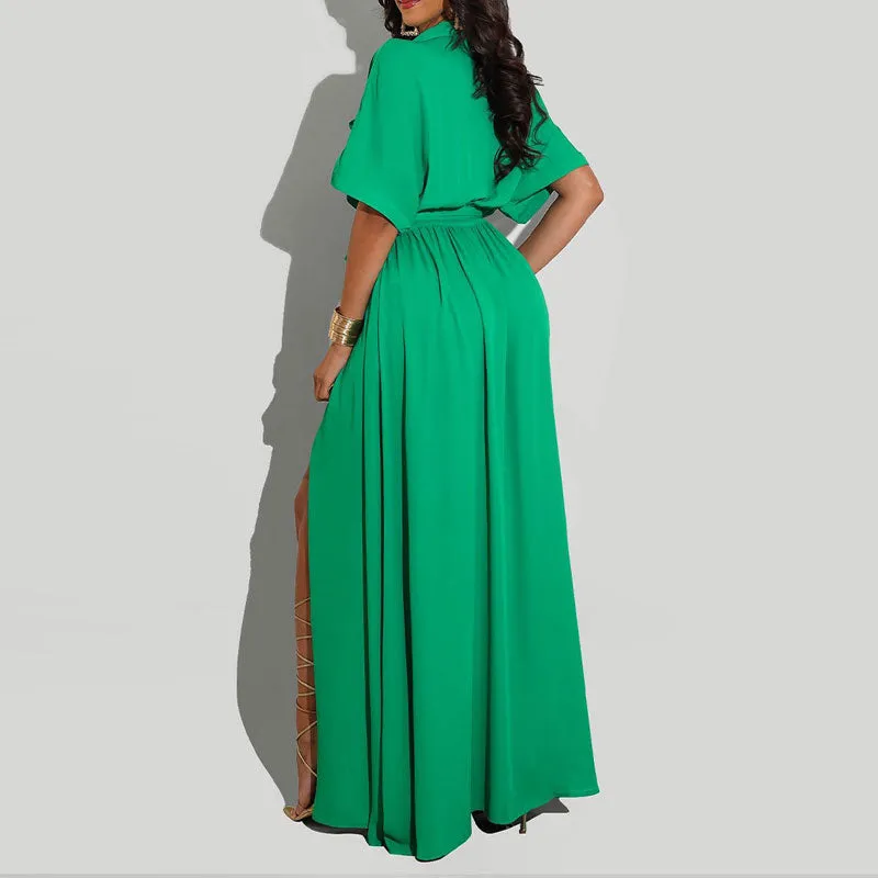 Solid Short Sleeve Button Detailed Shirt Dress