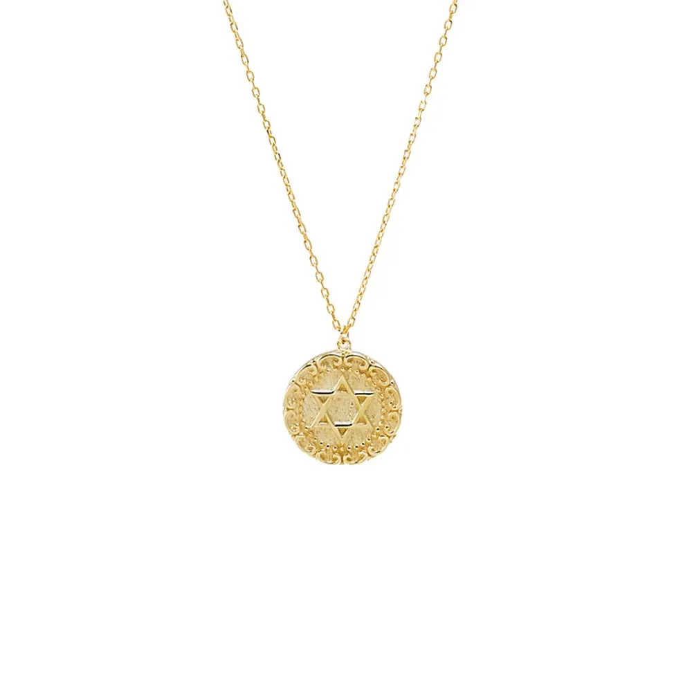 Solid Star Of David Coin Pendant Necklace