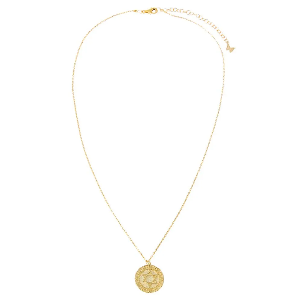 Solid Star Of David Coin Pendant Necklace