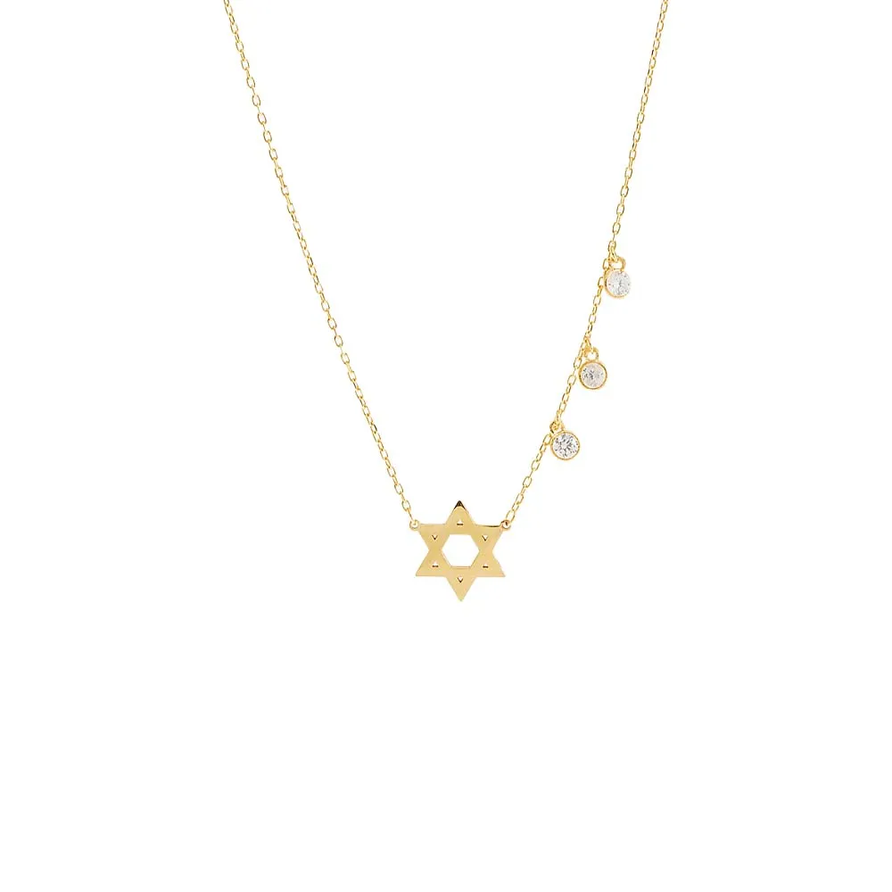 Solid Star Of David X Dangling CZ Bezel Necklace