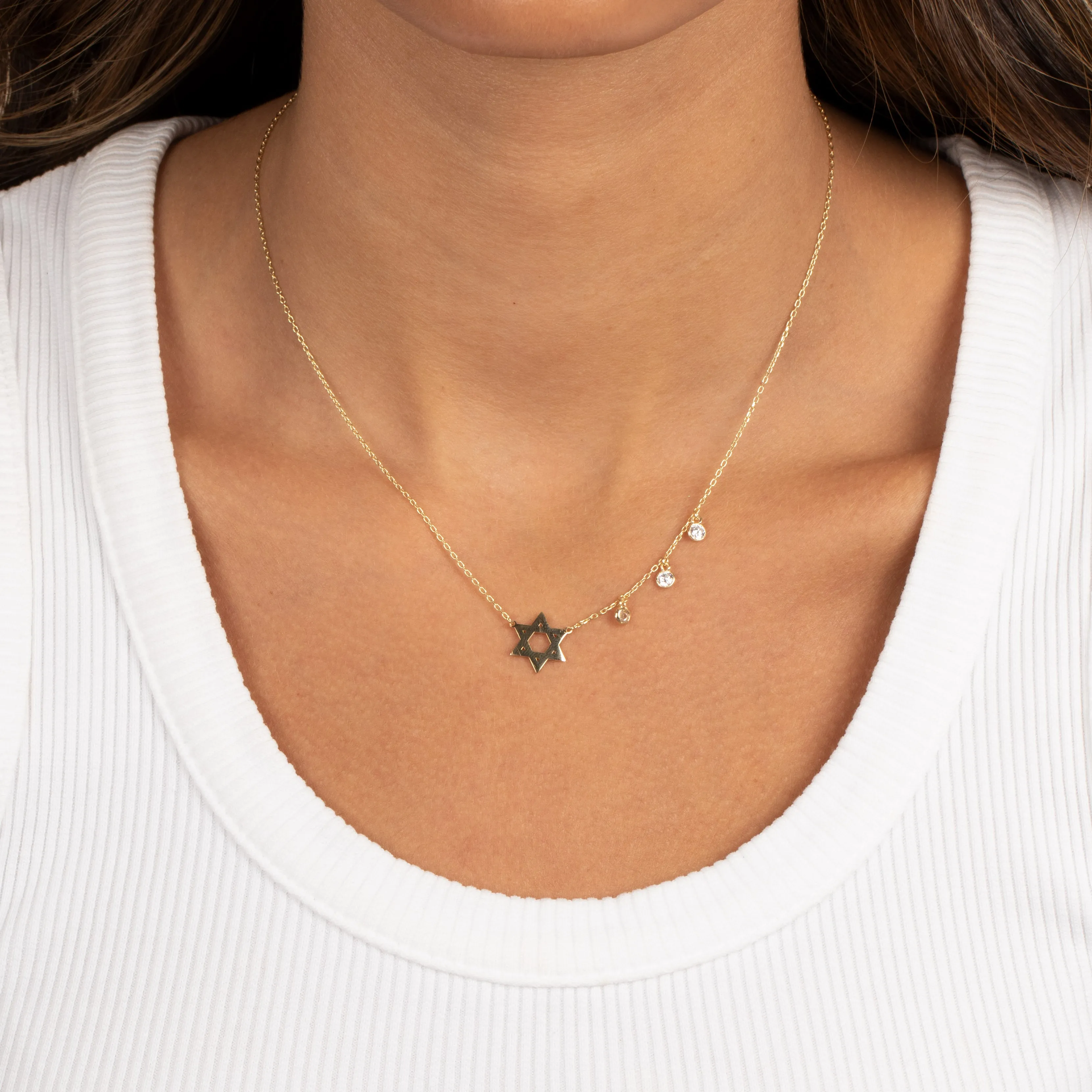 Solid Star Of David X Dangling CZ Bezel Necklace