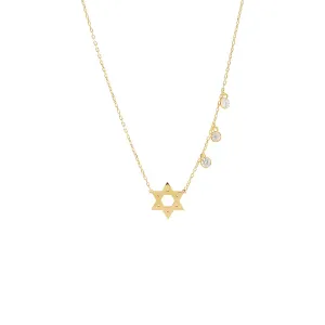 Solid Star Of David X Dangling CZ Bezel Necklace