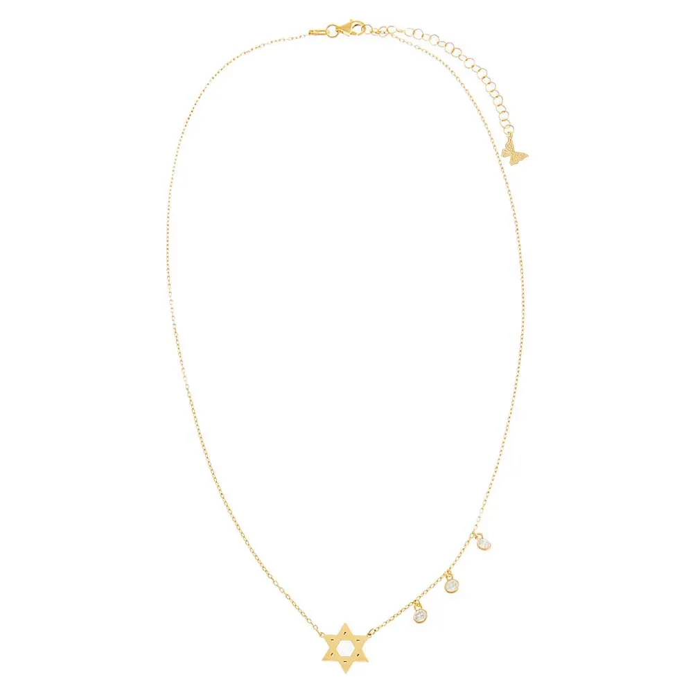 Solid Star Of David X Dangling CZ Bezel Necklace