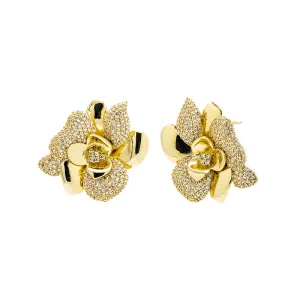 Solid/Pave Fancy Flower Stud Earring