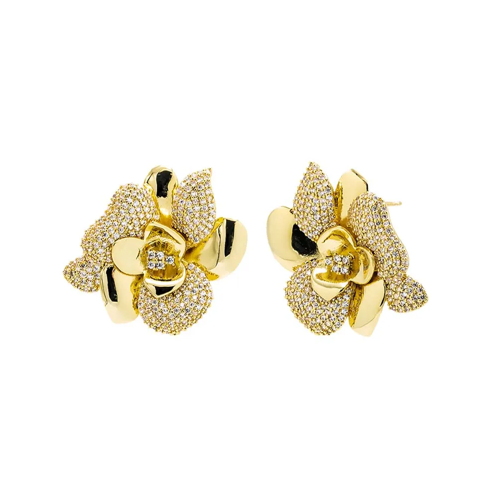 Solid/Pave Fancy Flower Stud Earring