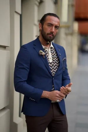 Sorento Navy Blue Slim Fit Notch Lapel Linen Blazer