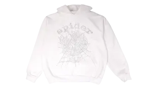 Sp5der OG Rhinestone Logo Hoodie White