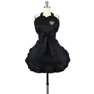 Spiderweb Embroidered Heart Black Vintage Inspired Apron #SHEA