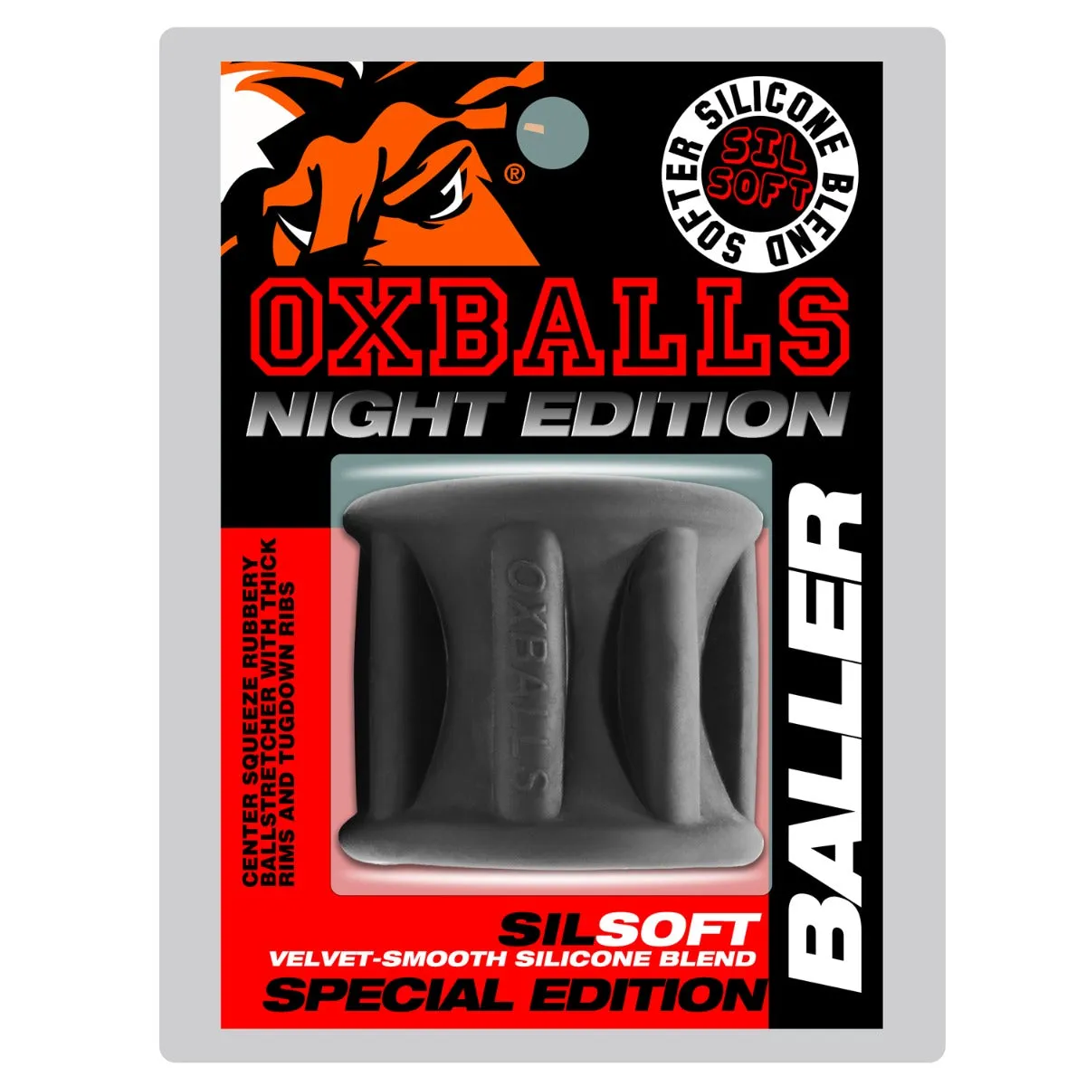 Sport Fucker - Baller - Cockring en Ballstretcher - Night Edition - Siliconen/TPR - Zwart