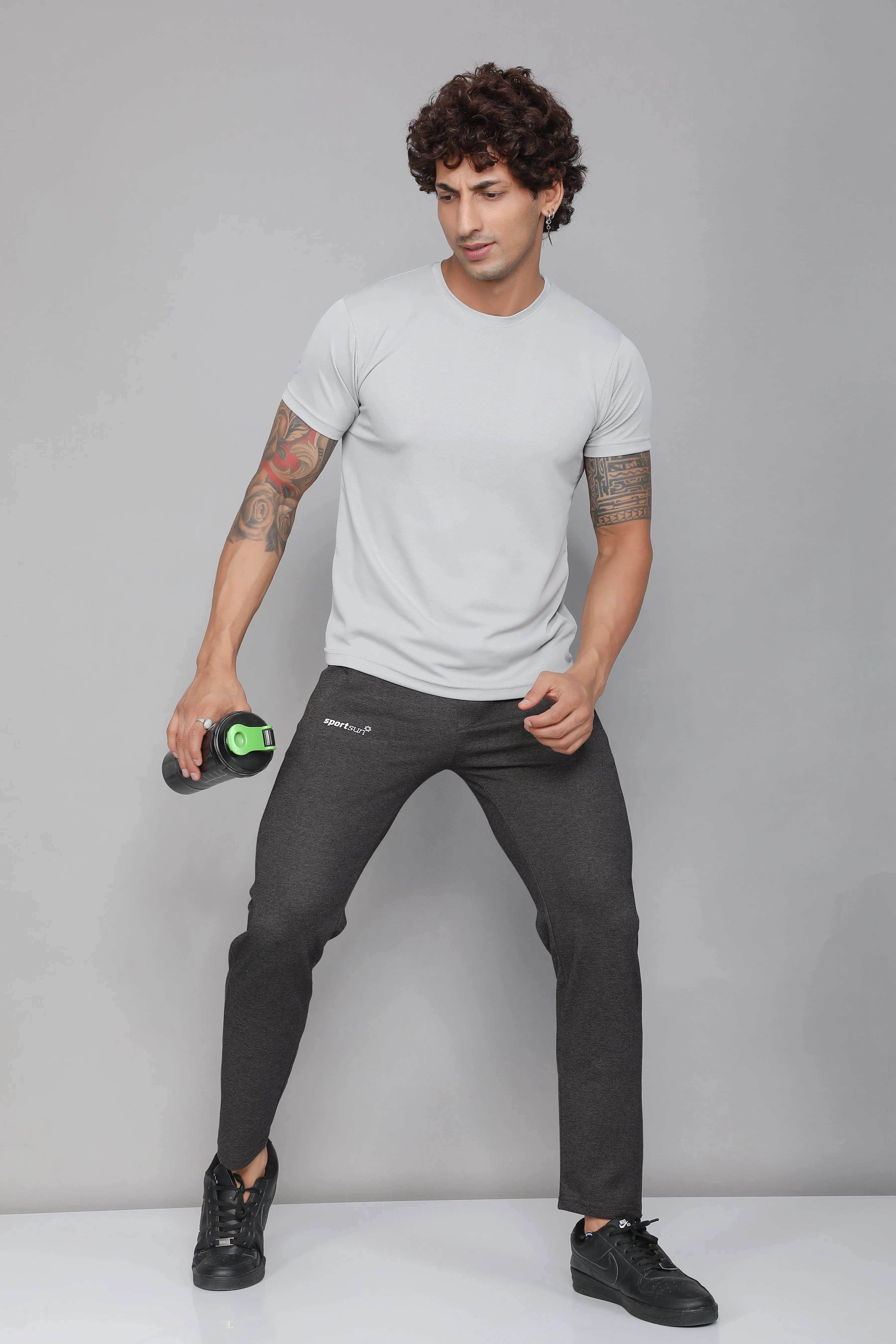 Sport Sun Active Cotton Black MIlange Track Pant for Men