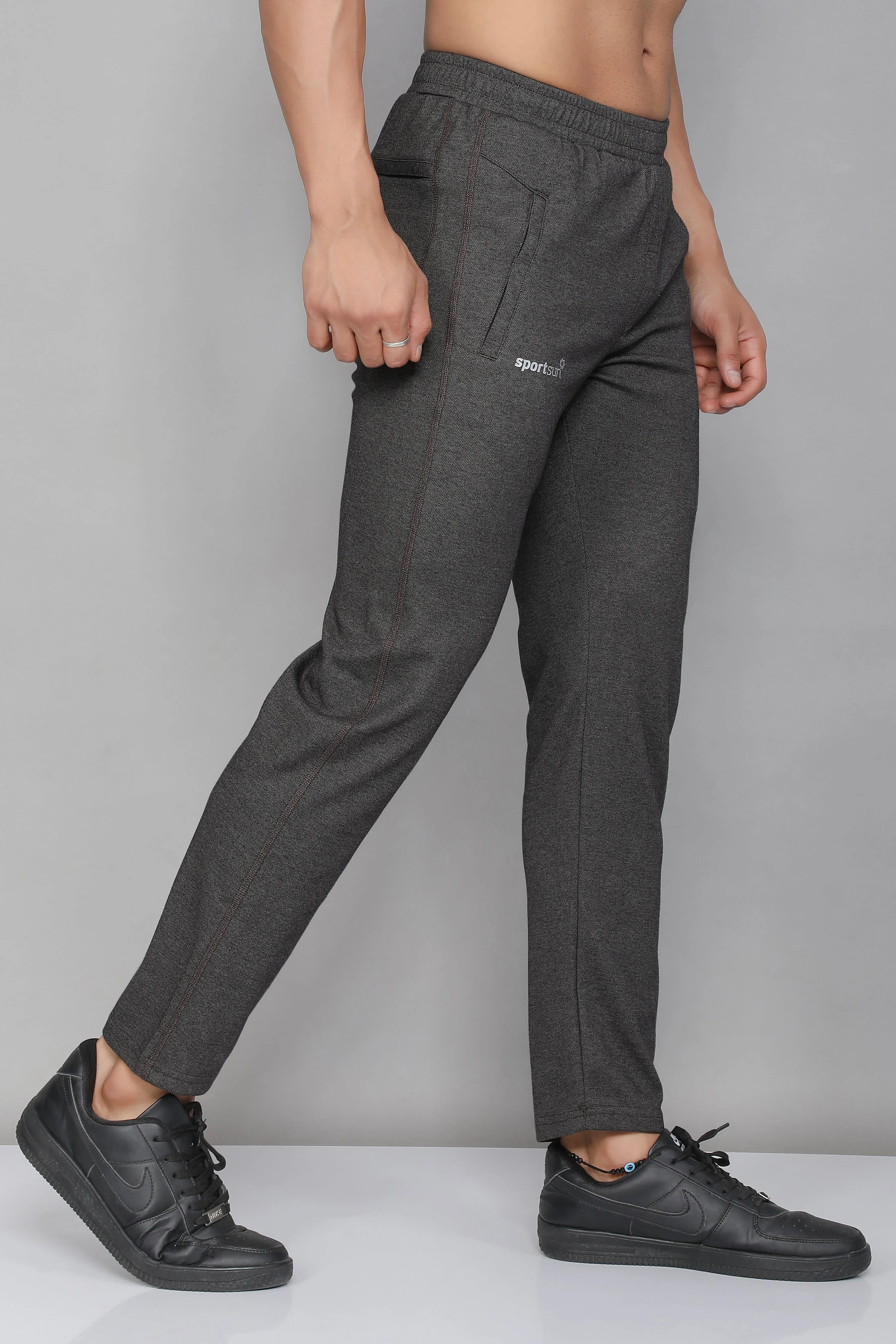 Sport Sun Active Cotton Black MIlange Track Pant for Men