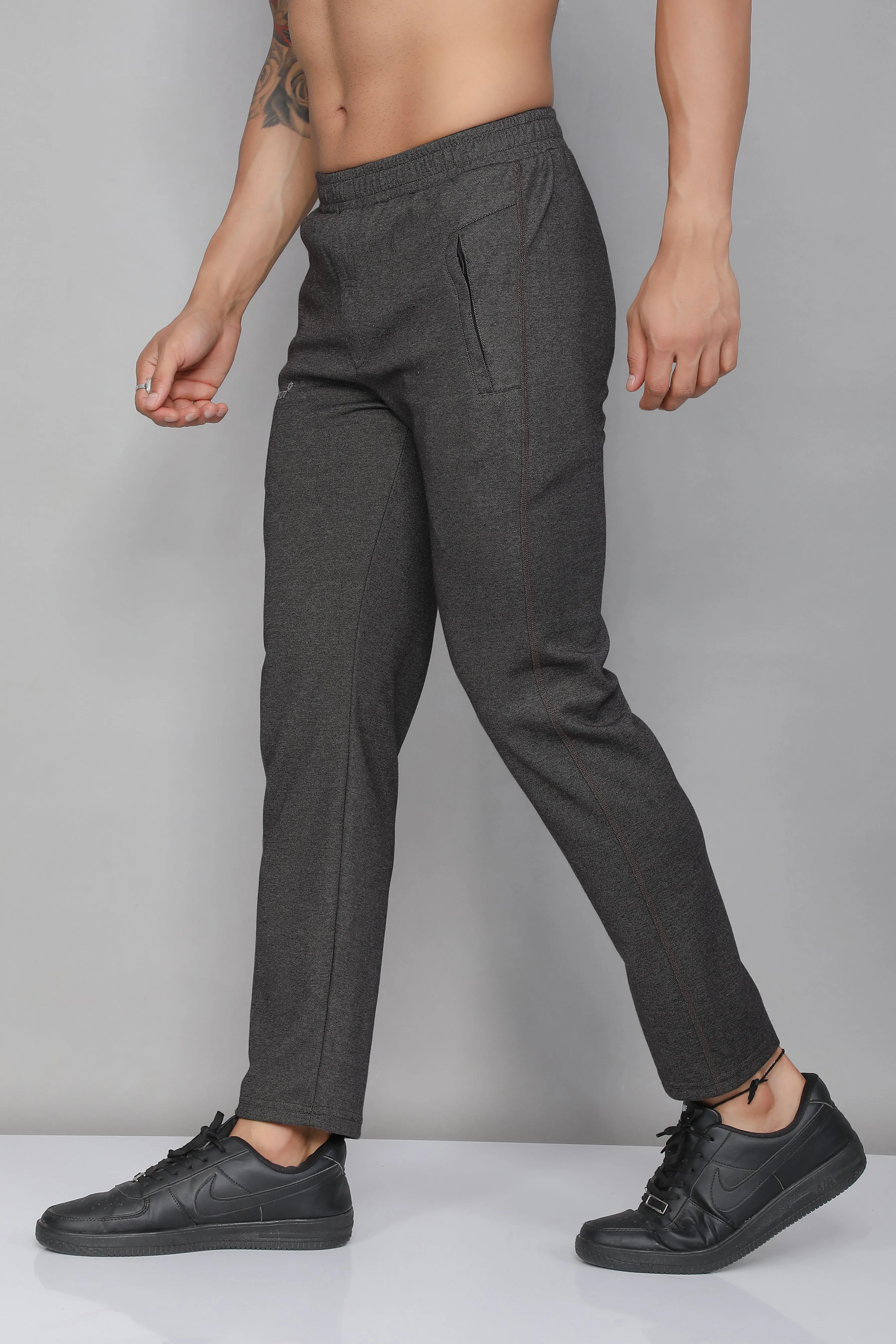 Sport Sun Active Cotton Black MIlange Track Pant for Men